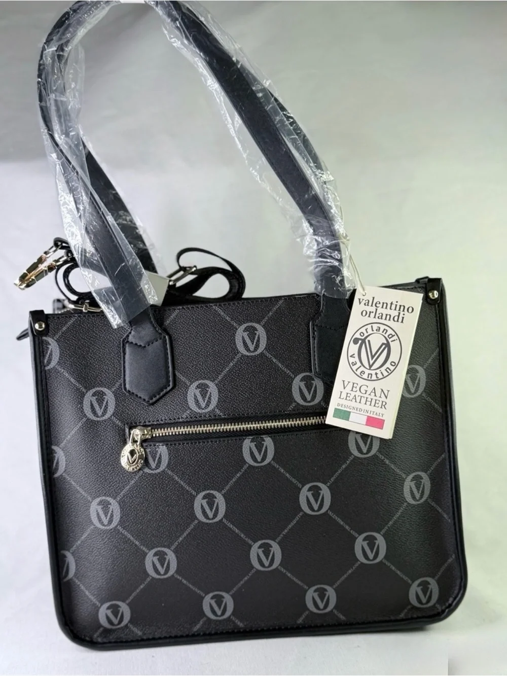 Valentino Orlandi Celine Black Patterned Tote Bag with Gold Accent